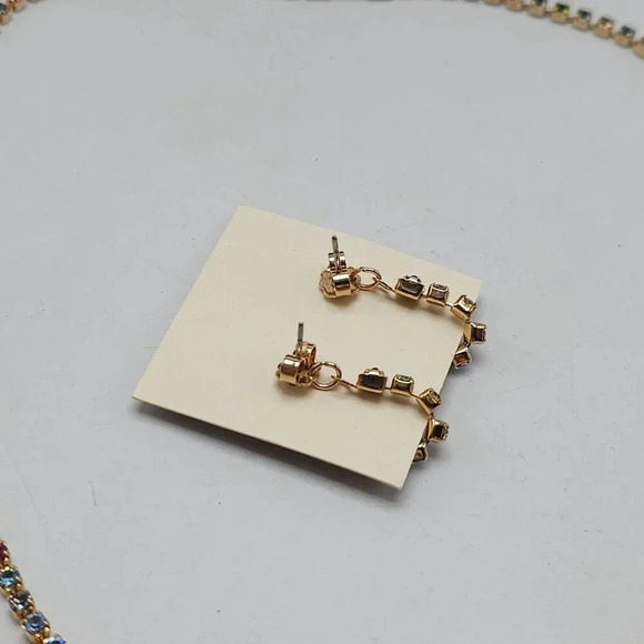 Avon 1985 Brilliant Dazzler Necklace Earrings Set Pastel Rhinestone 18 in - Picture 4 of 5